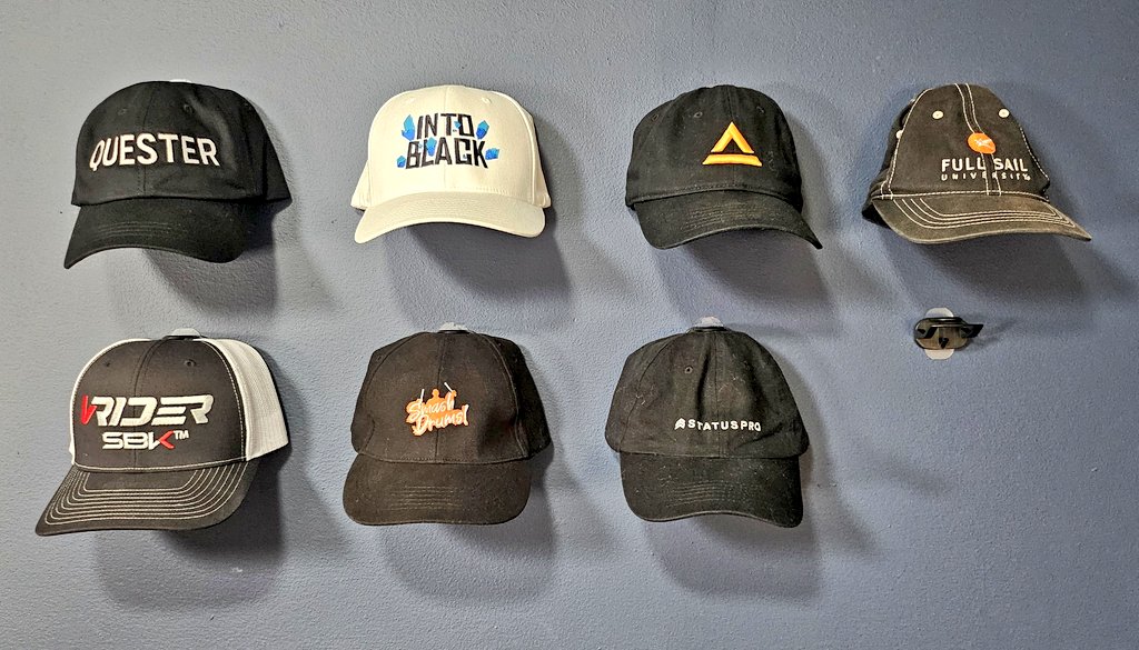 Finally got around to starting my hat display in the studio several more too add but it's a start. Any VR games/studios want to contribute? 😉