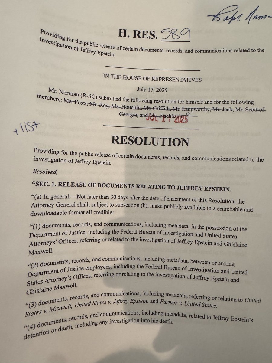 MaeveSheehey's tweet image. Rules Committee members just received this Epstein resolution