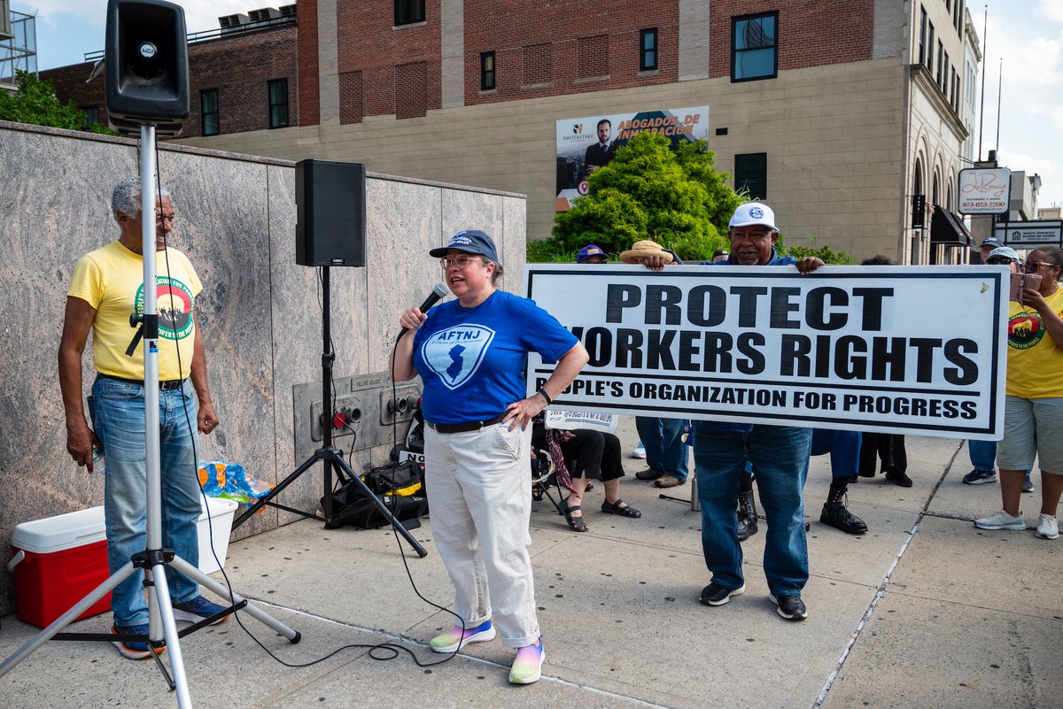 AFTNJ's tweet image. “We’re here today to get in good trouble. Why? Because we’re standing up for education ... for Medicare ... for Medicaid, and we’re standing up for each and every one of you.” — AFTNJ President Jennifer S. Higgins today in Newark #GoodTroubleLivesOn @AFTunion @NJAFLCIO
