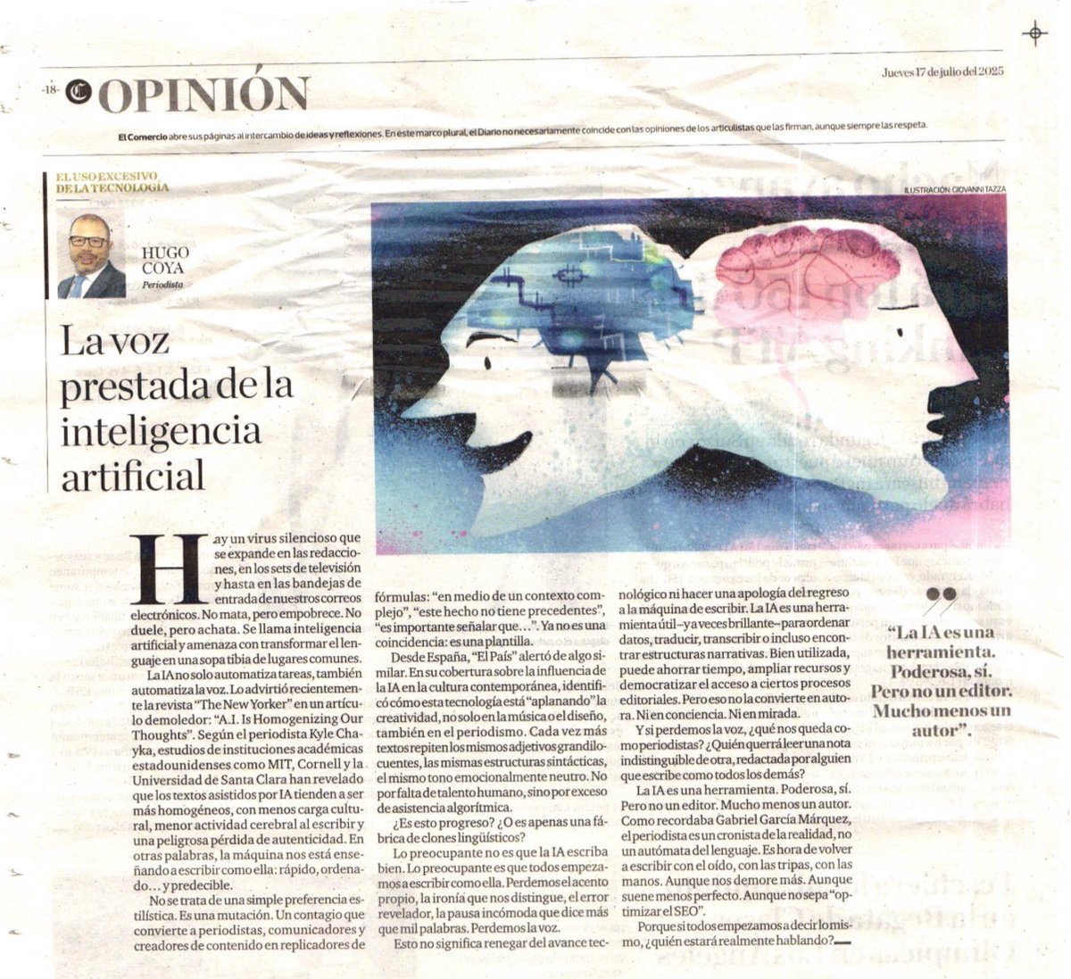 Hcoya's tweet image. 🔍 ¿La inteligencia artificial está empobreciendo el estilo del periodismo?