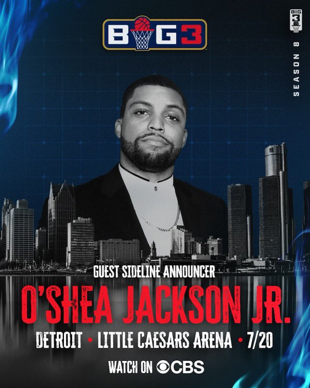 icecube's tweet image. My son @OsheaJacksonJr is holdin’ down the sidelines in the Detroit this Sunday. Pull up to Little Caesars or tap in on @CBSSports at 3PM ET.