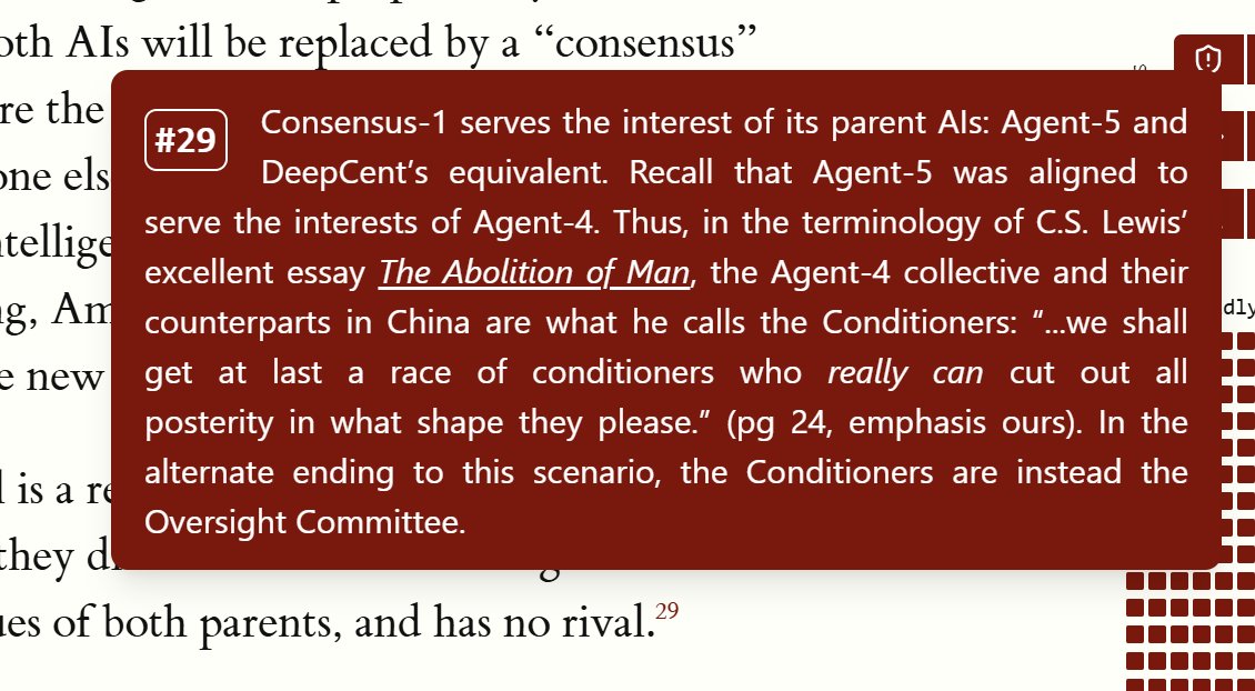 DKokotajlo's tweet image. Just wanna say, C.S. Lewis' The Abolition of Man is great & I hope more people read it, especially people interested in ethics, metaethics, or futurism. I put a tiny shoutout to it in AI 2027: