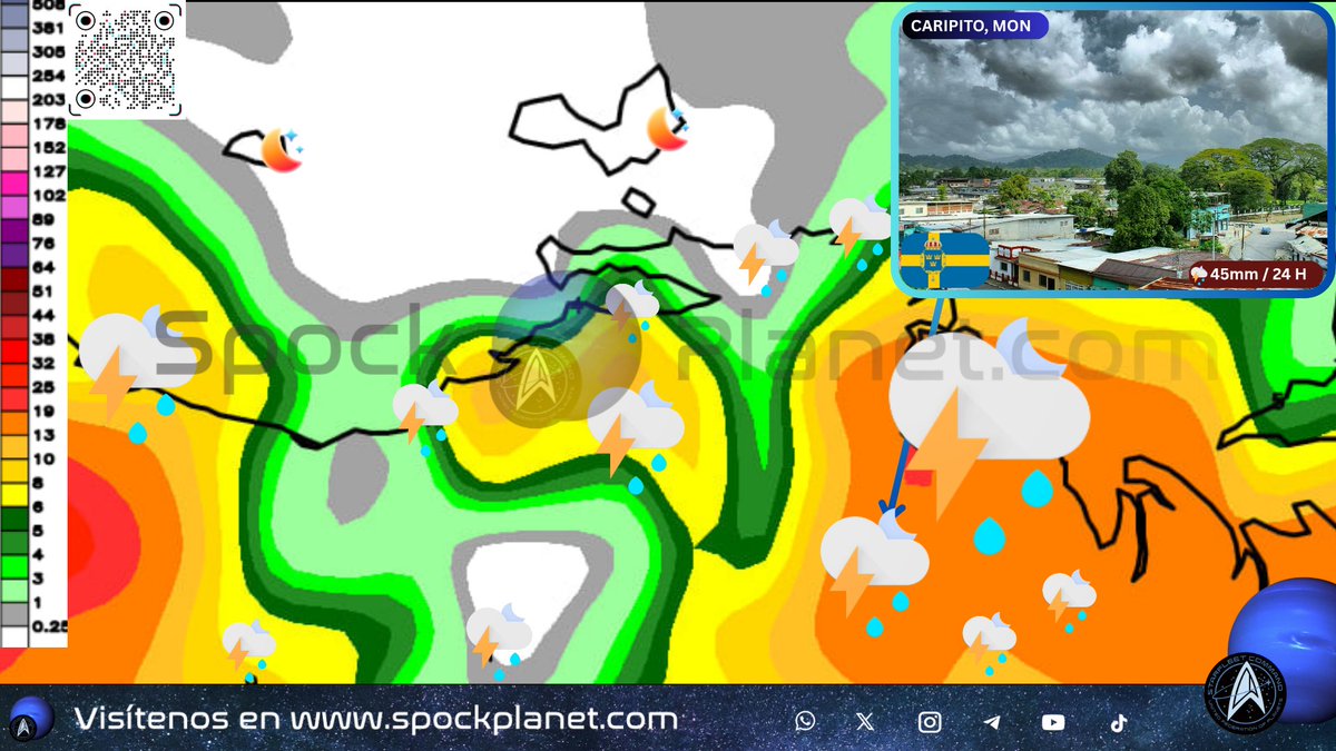 Spockplanet's tweet photo. #NorOriente | Esta es la proyección de precipitaciones acumuladas para el nororiente de Venezuela🇻🇪 hasta el 18 de julio de 2025 a las 8 PM🇻🇪: se verían ⛈ en Anzoátegui, Monagas, Sucre y el Delta. Acumulados en Caripito: 45mm. Forecaster: Spock🖖 https://t.co/QQA7z1UXyp