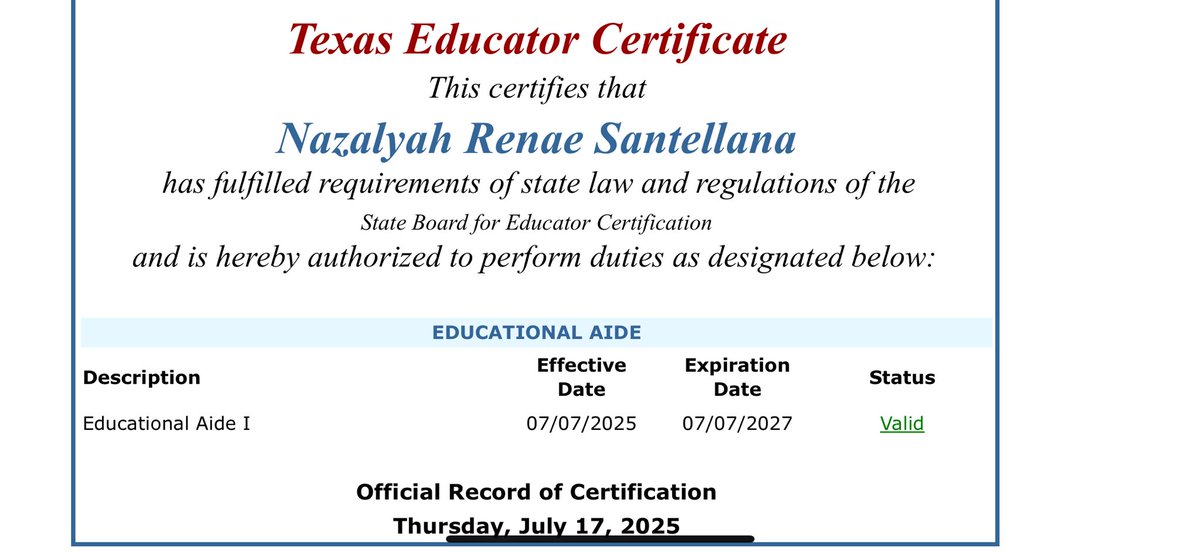 TISD_EduProgram's tweet photo. Congratulations Nazalyah!  Looking forward to your success in education. You’ll be an amzing, nurturing teacher! 🥰 @ellizgarcia10 https://t.co/MwhDBmhuvB