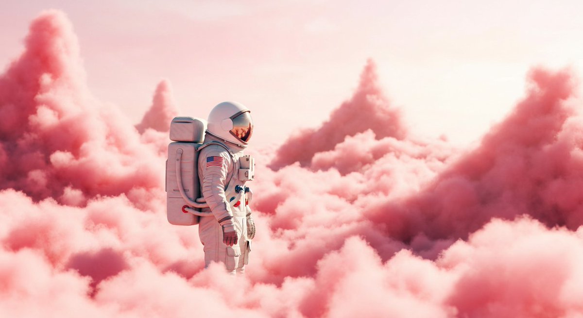 Team_Greenfield's tweet image. Generated with Imagen 4  

Prompt: An astronaut stands amidst a surreal landscape of pink, cloud-like formations, creating a scene of striking, otherworldly beauty. The composition places the astronaut slightly left of center, grounded among the fluffy, cotton-candy-like clouds…