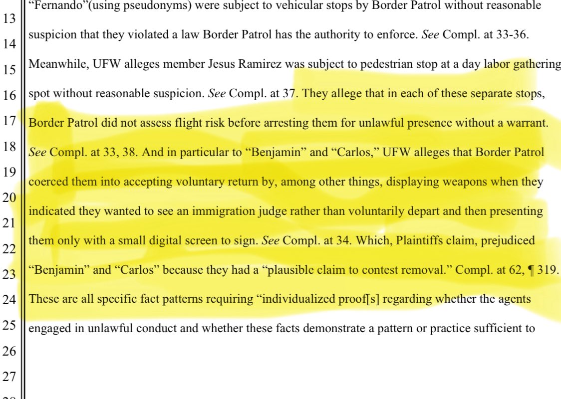 WendyFry_'s tweet image. Stunning accusation in the federal government’s own motion to dismiss Kern County case:
Agents were accused of coercing two to sign “voluntary removals” by “displaying weapons when they indicated they wanted to see an immigration judge rather than voluntarily depart”