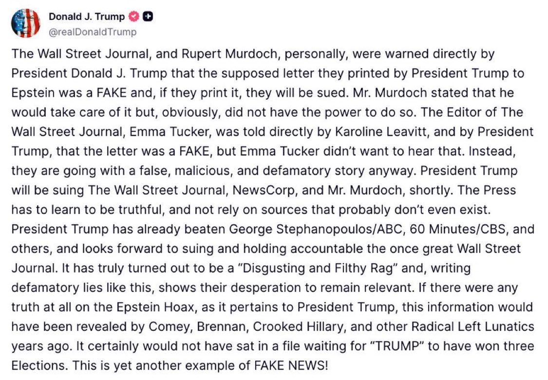 janelledumalaon's tweet image. Trump reacts to the @wsj reporting of a racy letter the president supposedly wrote to Epstein on his birthday back when they were friends.