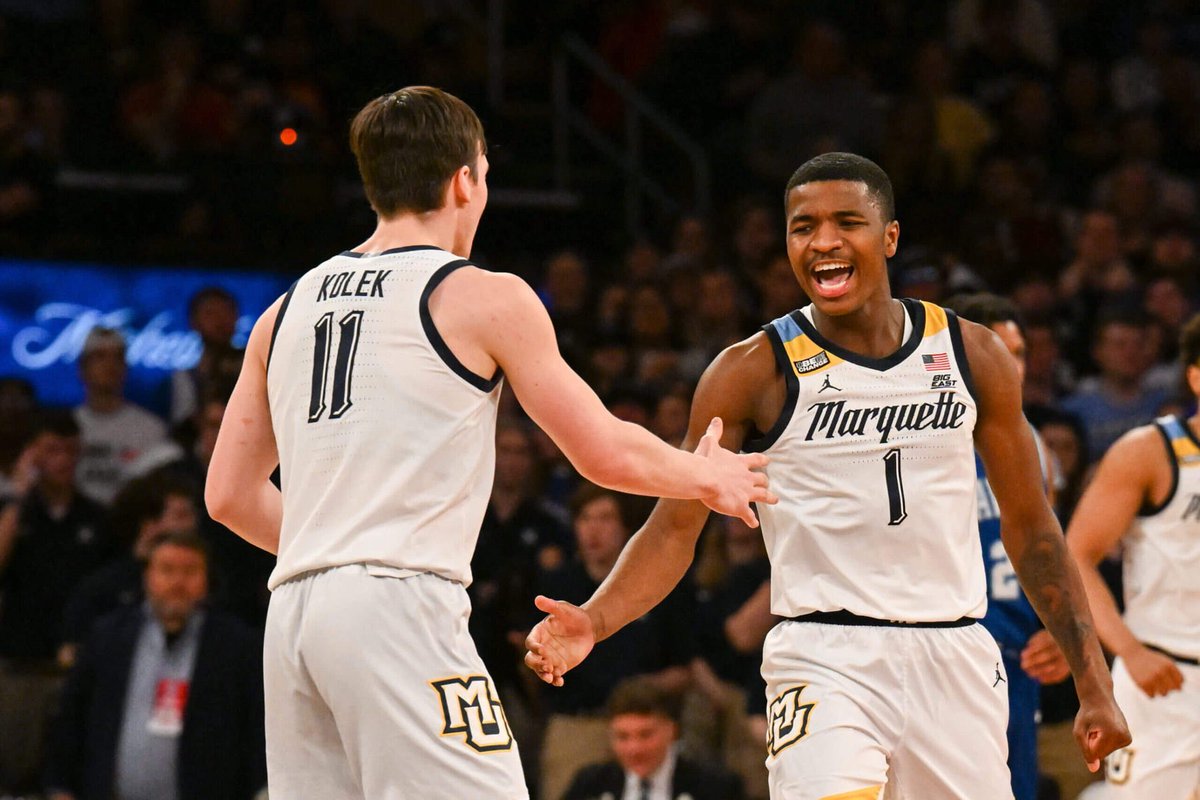 adambarto20's tweet image. Former Marquette teammates and All-Americans Tyler Kolek and Kam Jones went head-to-head today in NBA Summer League action. Jones and the Pacers came out on top vs. Kolek and the Knicks.
Jones: 21 PTS, 3 REB, & 11 AST
Kolek: 14 PTS, 2 REB, & 5 AST
Bright futures ahead for both