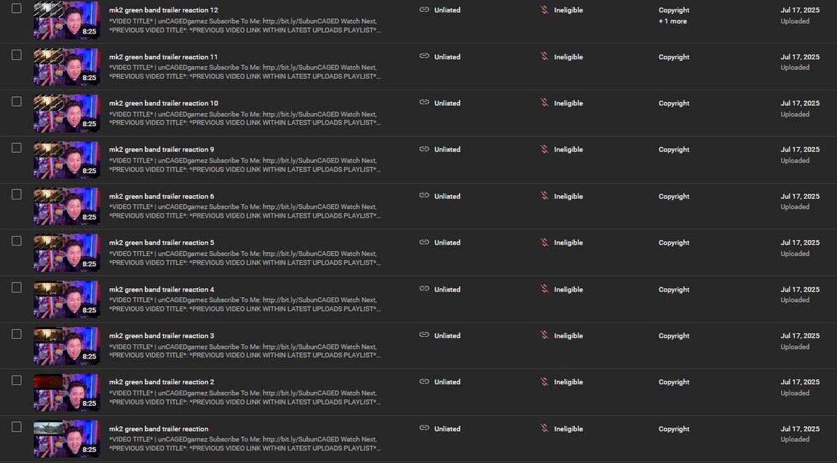 unCAGEDgamez's tweet image. I just want to show you how many attempts I tried making to avoid my Mortal Kombat 2 reaction video from getting copyrighted... The second picture is my last try before giving up, where it's me watching a blob of pixels on mute, AND IT STILL GOT COPYRIGHTED!
I just want to…