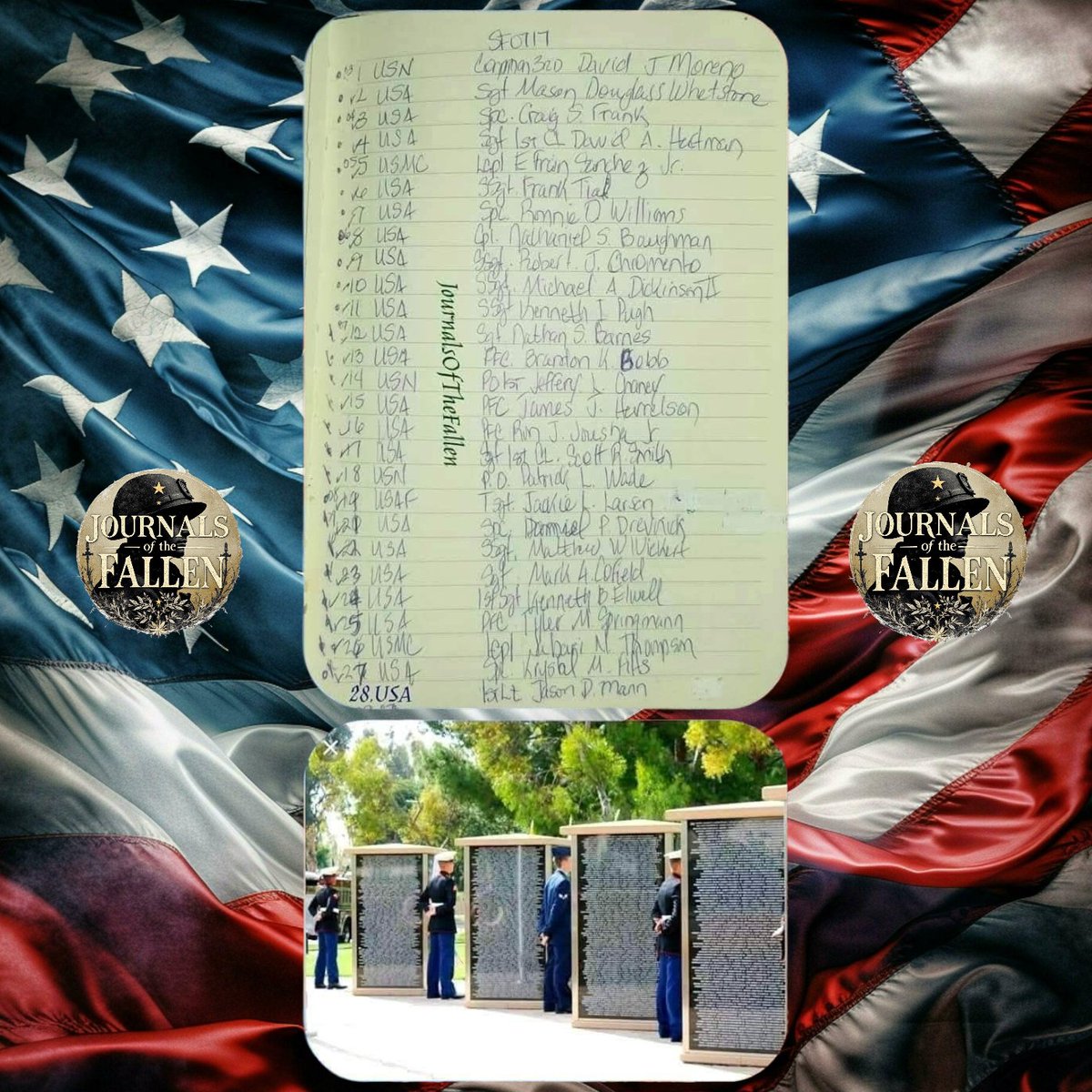 Patriots let us Honor the Fallen that gave their all on this day July 17th during the Global War On Terror . 
May they all Rest in Peace!
SemperFidelis,
ECasas 
#V1P106
#JOTF4497
#neverforgotten7052 #USA #USMC #USN #USAF #JournalsOfTheFallenFortyFourThousand 
#TheNamesofTodaysFal