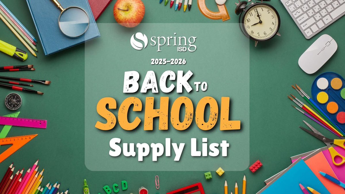 WellsWolverines's tweet image. First day of school is loading! Click the link to find your campus's school supply list. springisd.org/schoolsupplies
Haz clic en el enlace para encontrar la lista de útiles escolares de tu escuela.