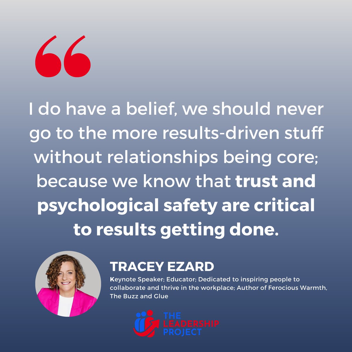 "I do have a belief, we should never go to the more results-driven stuff without relationships being core; because we know that trust and psychological safety are critical to results getting done." – Tracey Ezard

📷 Tune in here: kite.link/ferocious-warm…