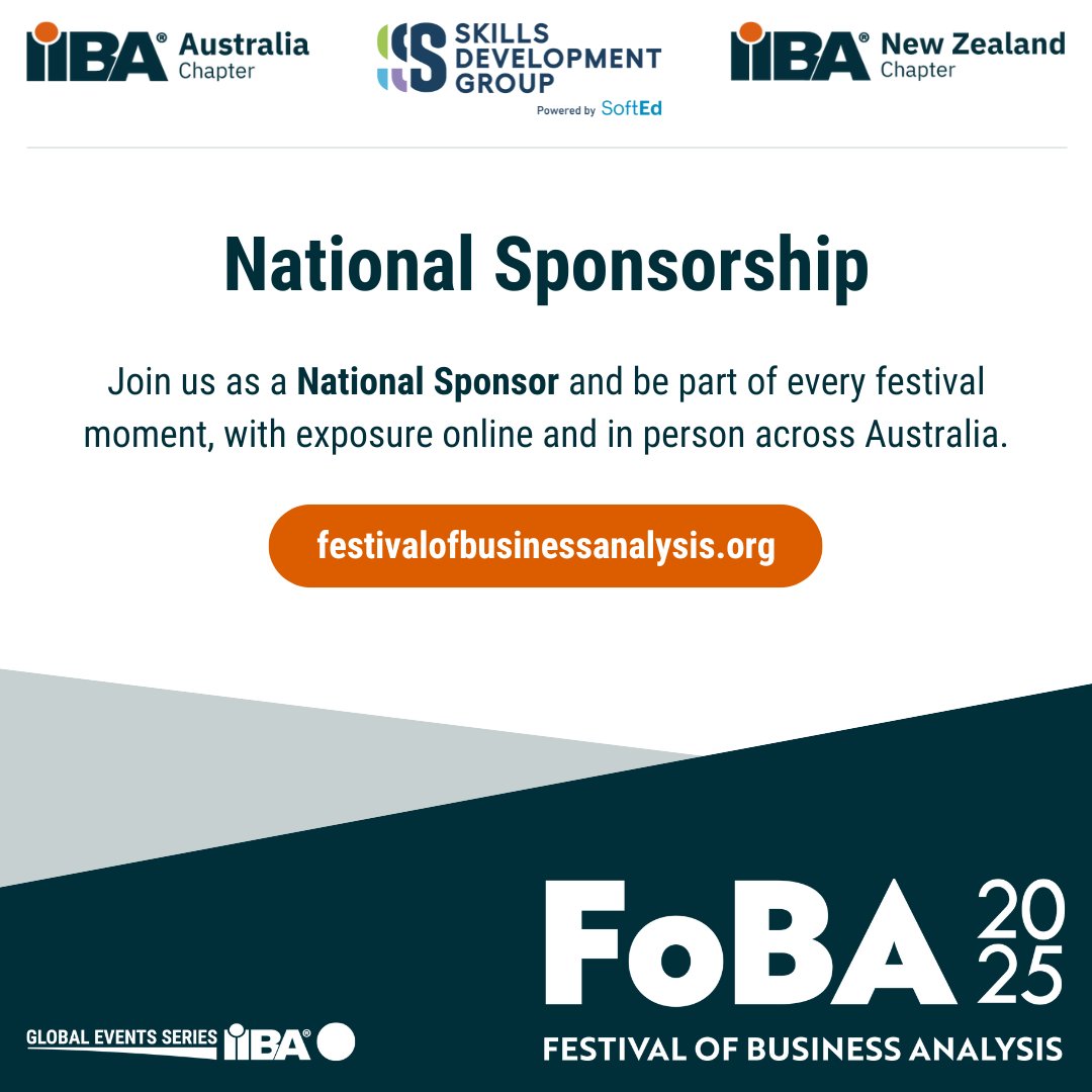 Connect with a diverse audience and enjoy widespread branding as a National Sponsor of the 2025 IIBA Festival of Business Analysis. 

Find out more: festivalofbusinessanalysis.org/sponsorship-op…   

#IIBA #FoBA2025 #BusinessAnalysis #Sponsorship