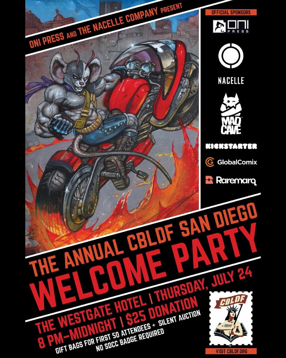 toysthatmadeus's tweet image. We’re proud sponsors of the @CBLDF SDCC welcome party! Stop by the Westgate Hotel on Thursday, July 24 from 8pm to Midnight where we’ll be kicking off San Diego @comic_con in style! 

#cbldf #sdcc #sandiegocomiccon
