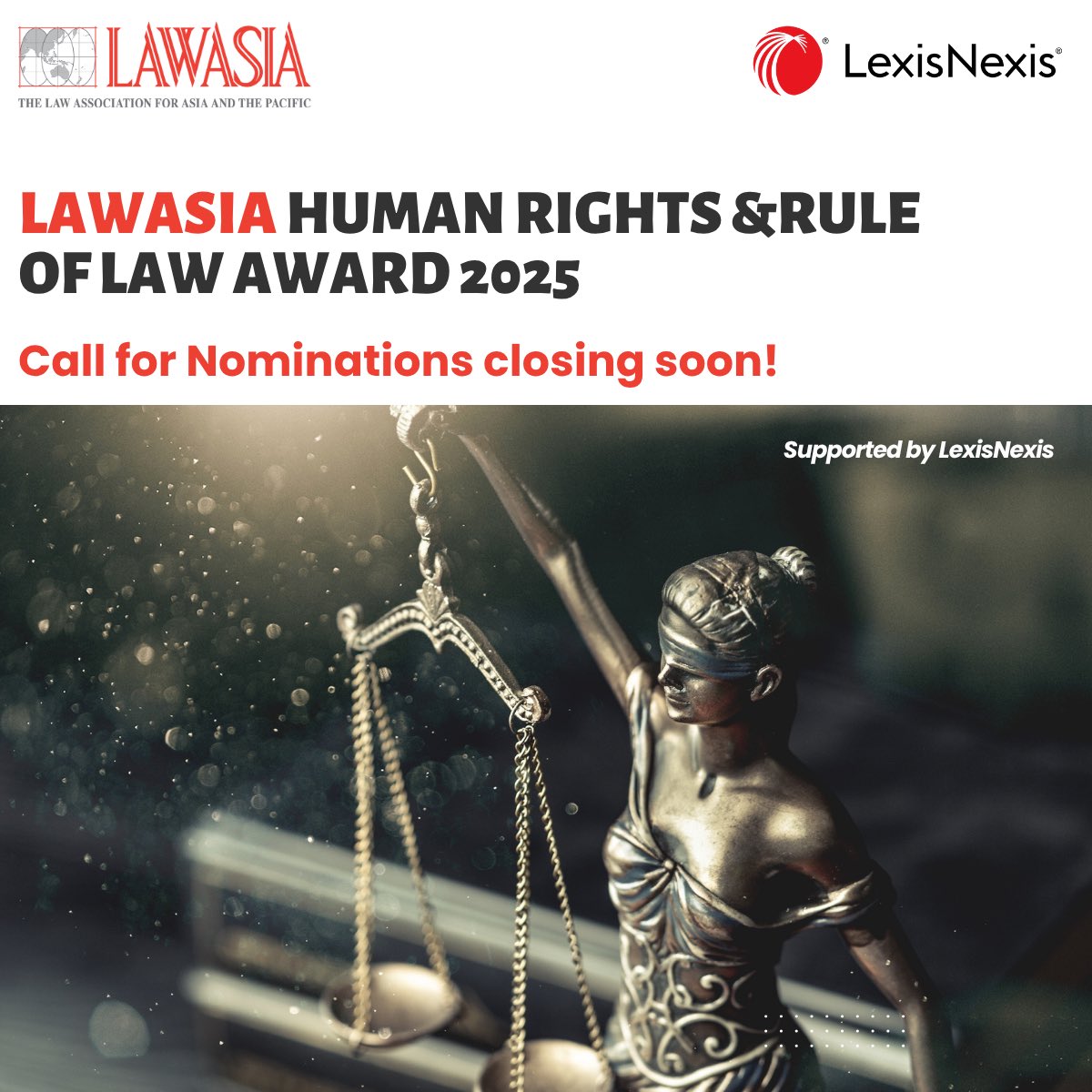 ⏳ Time’s almost up! Nominate a legal champion for the LAWASIA Human Rights &amp; Rule of Law Award 2025, proudly sponsored by <a href="/LexisNexis/">LexisNexis Legal & Professional</a>.
🏆 Winner honoured at #LAWASIA2025 in Hanoi 
🗓️ Closes 11 Aug
👉 tinyurl.com/mr2nwy9u?fbcli…
📩 lawasia@lawasia.asn.au
#HumanRights #RuleOfLaw