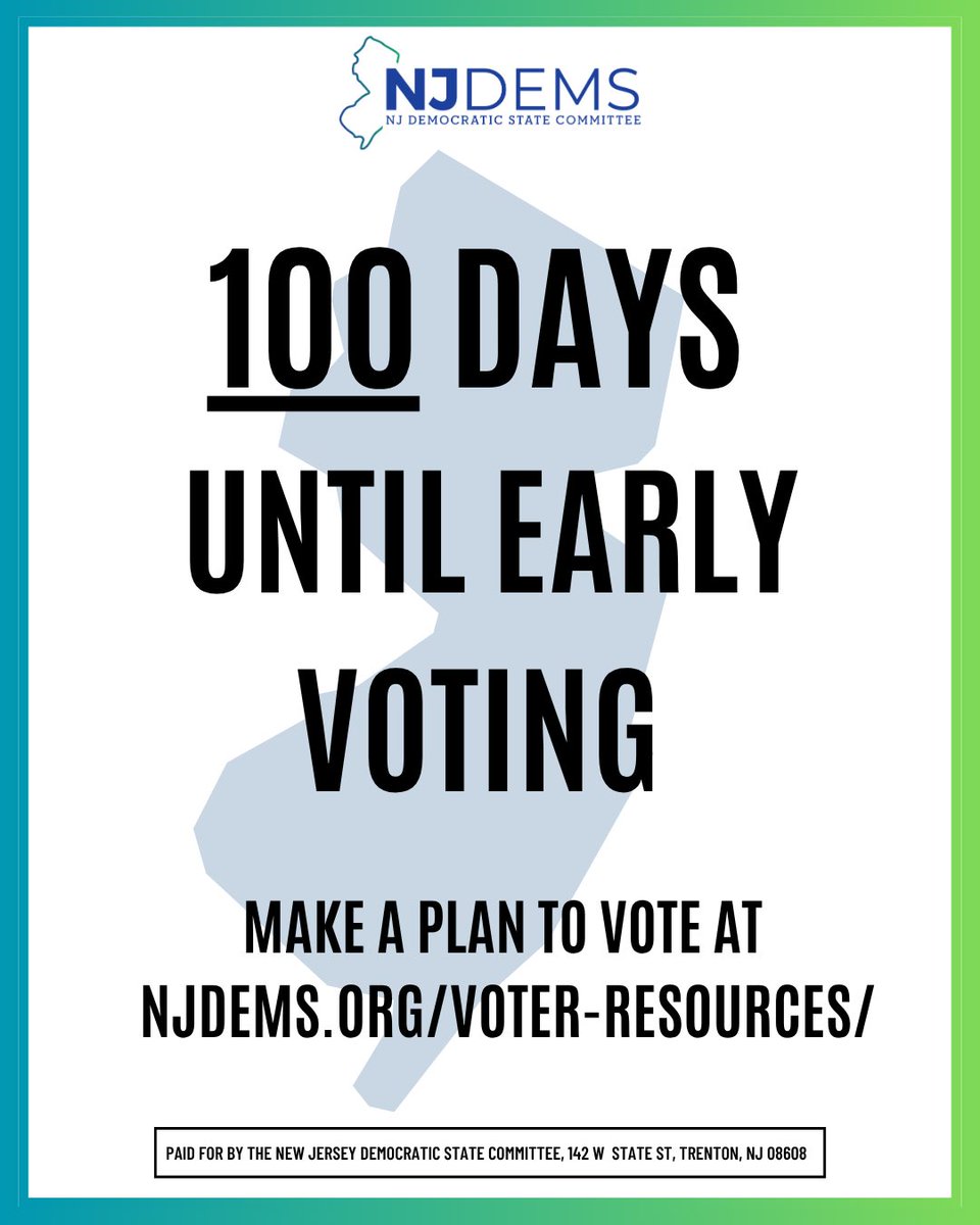newjerseydems's tweet image. The countdown to Election Day is already underway. We’re just 100 days away from the start of early voting.
Let’s do the early work now to engage our neighbors and ensure we elect Mikie Sherrill and Democrats up and down the ballot.
mobilize.us/njdsc/event/55…