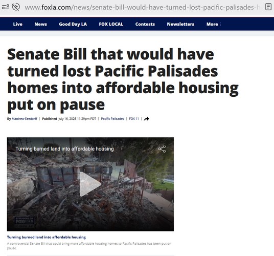 RogerP23486's tweet image. Senate Bill that would have turned lost Pacific Palisades homes into affordable housing put on pause
So much for bringing crime and gang activity to the Pacific Palisades.
From Fox News:
A controversial Senate Bill that could bring more affordable housing homes to Pacific…