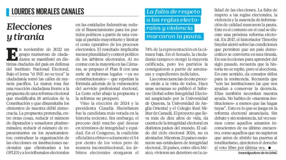 NosotrxsMX's tweet image. #Opinión
Elecciones y tiranía, texto de Lourdes Morales| @louloumorales
Leer en @El_Universal_Mx 👇🏼eluniversal.com.mx/opinion/lourde…