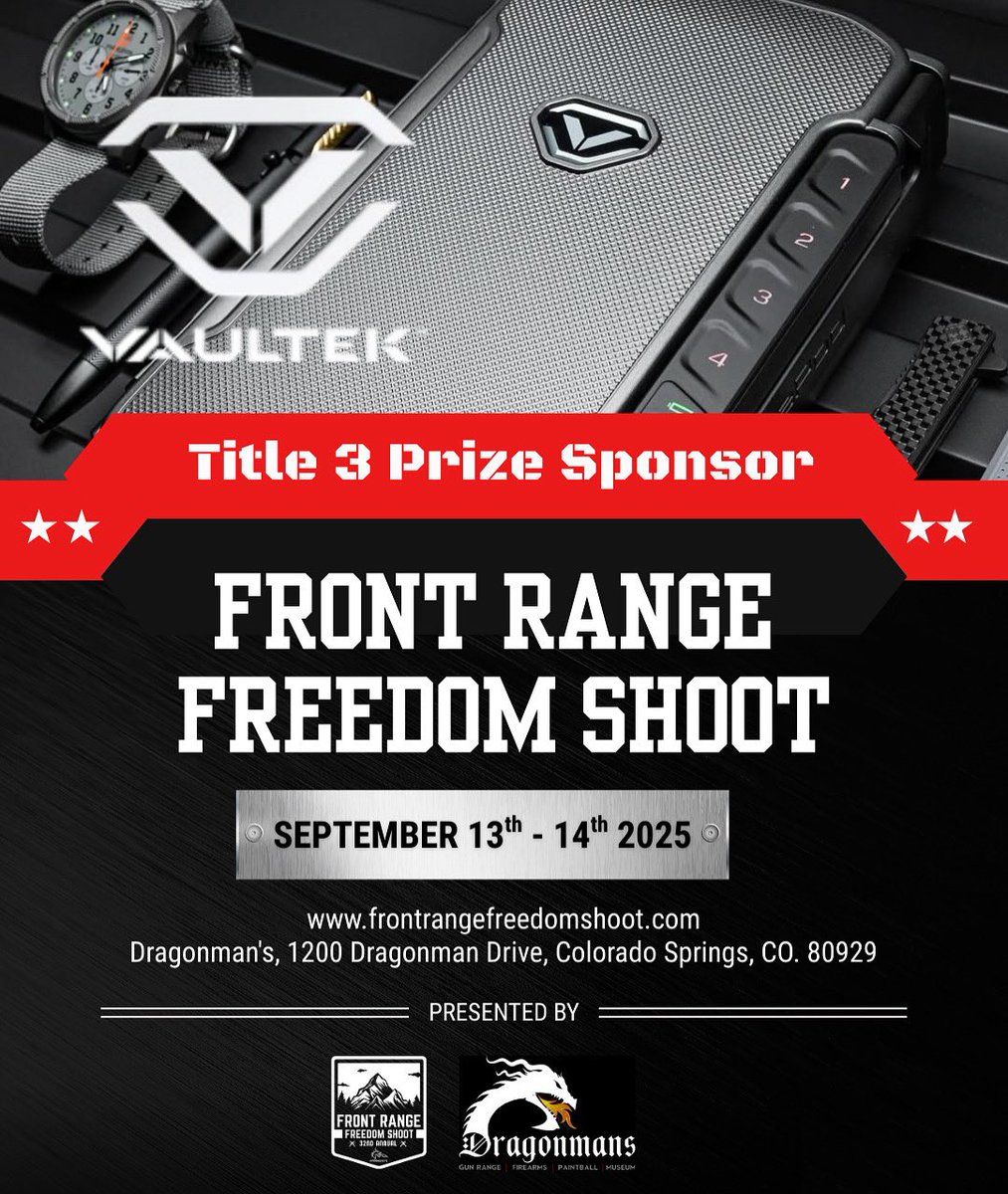 🚨We’re excited to announce <a href="/vaulteksafe/">Vaultek Safe</a> as a Title 3 Prize Sponsor for Dragonman’s Front Range Freedom Shoot Sept 13th-14th, 2025 🚨 Attendees will have the chance to win some of the highest quality safes on the market! 

🎟️ Get your general, premier and VIP tickets at