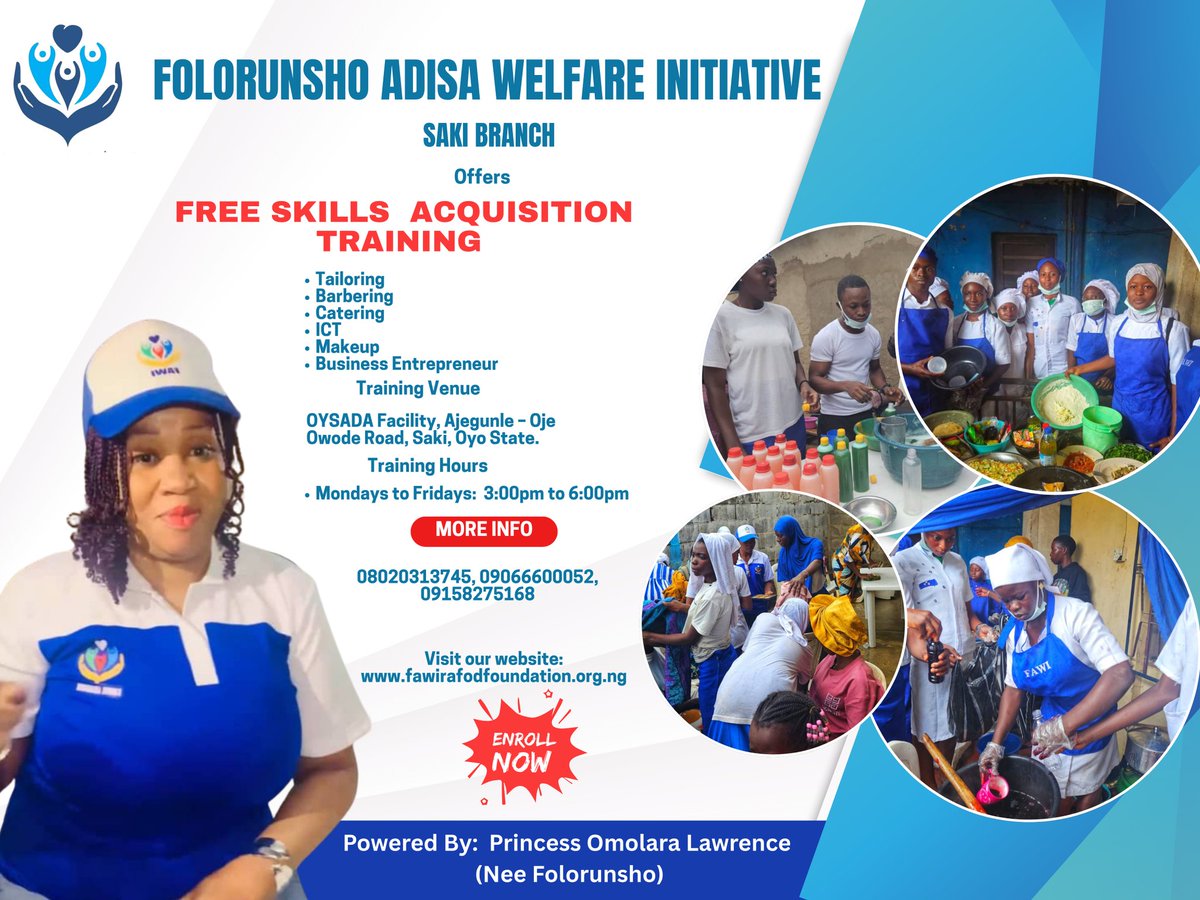 FAWI923271's tweet photo. SAKI ARE YOU READY?
Folorunsho Adisa Welfare Initiative is coming to town!
Join us for a rally on 19th July 2025 as we announce the upcoming Free Skill Acquisition Program for youths & women in Saki
Empowerment begins with awareness.
#FAWI #Saki #YouthEmpowerment #unicef https://t.co/1SxS9eL22W