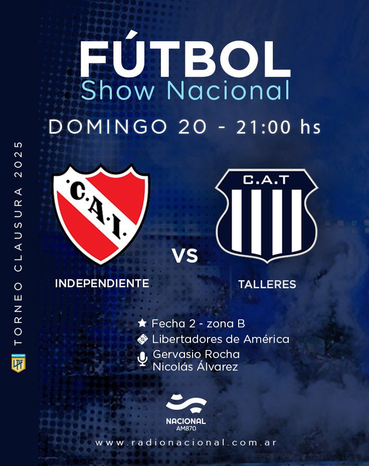 El fútbol es un SHOW en <a href="/NacionalAM870/">Radio Nacional AM 870</a> la MÁS grande de Argentina
#DondeNoLlegaElResto
#AM870
#SonidoAFutbol
#SoyNacional
#ConceptoFederal

#RelataElMuñeco🎙️⚽️
