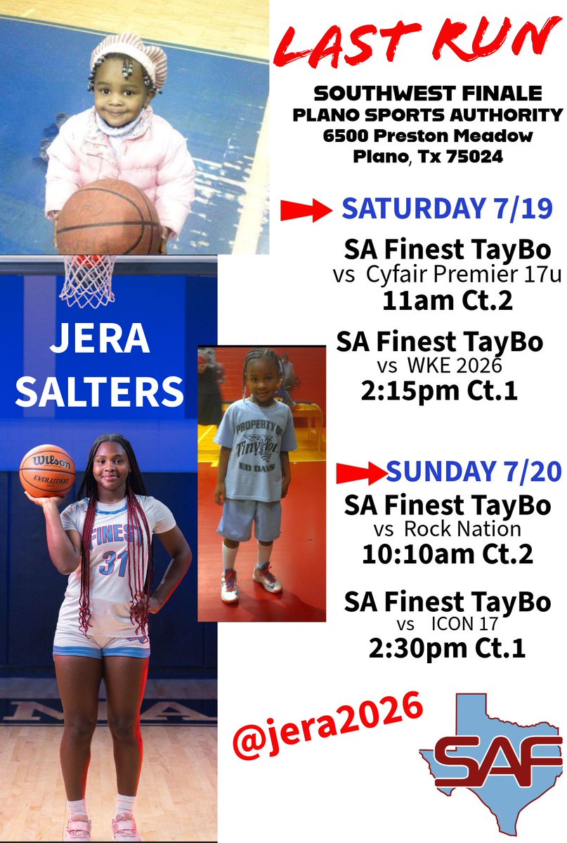 I was in 2nd grade when I played my first travel ball game. This weekend will be my LAST RUN! I want to thank my coaches, teammates, trainers, my  parents and the other moms and parents who helped support my love of basketball. #SAFinestbball #jjgirlshoops
