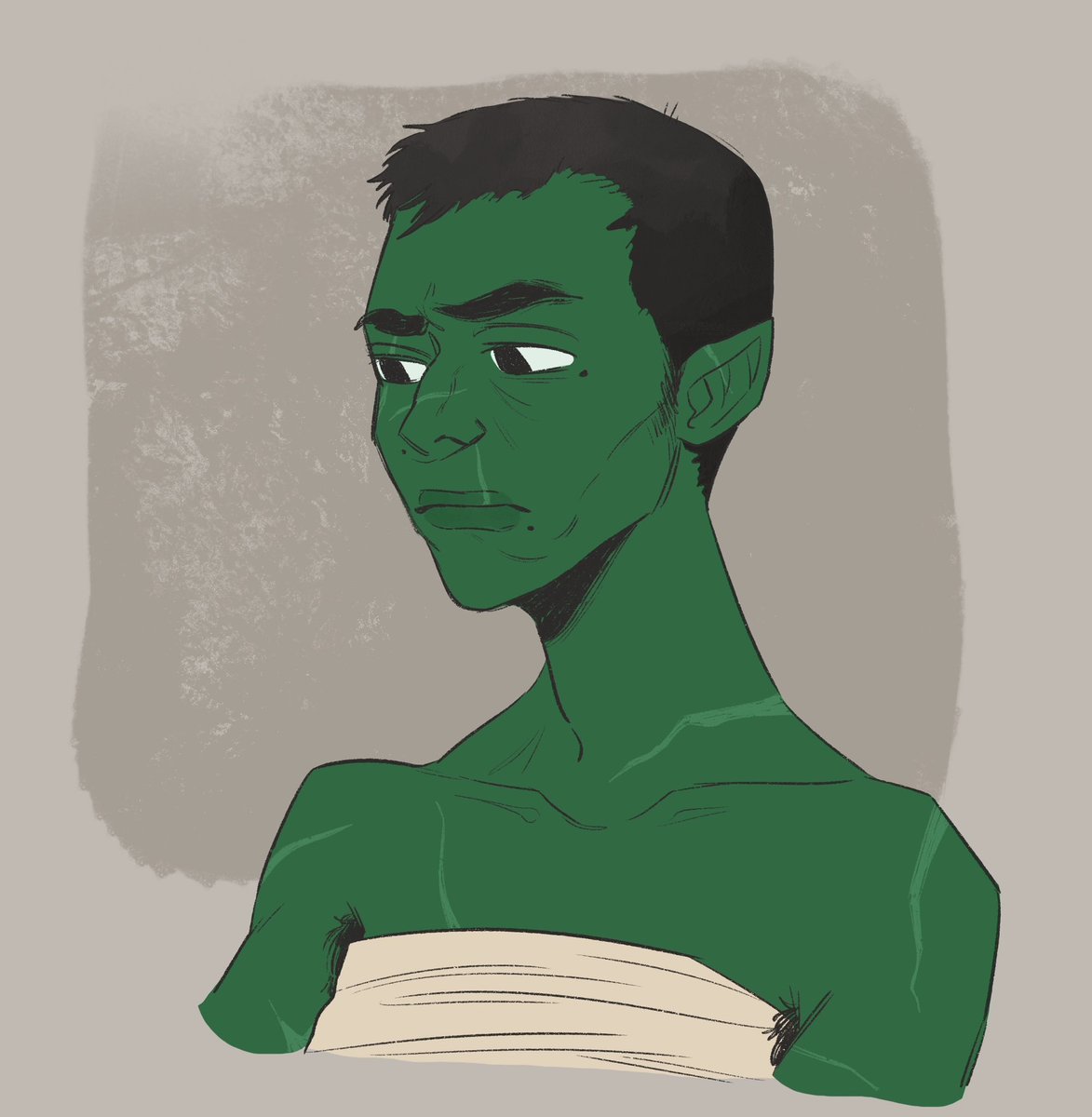 chaiveins's tweet image. random elphaba with buzzcut (?) super short hair (?)