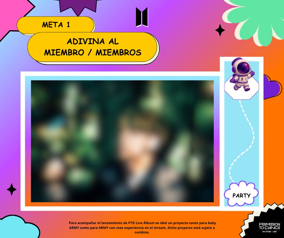 Permission to Dance On Stage — Live
Pre PARTY 🥳 

Meta 2 🎯: 15 capturas 

Ayuda a ARMY astronauta a llegar a la party de mañana.
¿Pueden adivinar de qué miembro se trata? 👀

Pl: youtube.com/playlist?list=…

BTS IS COMING
PTD LIVE ÁLBUM
#PTD_ON_STAGE_LIVE