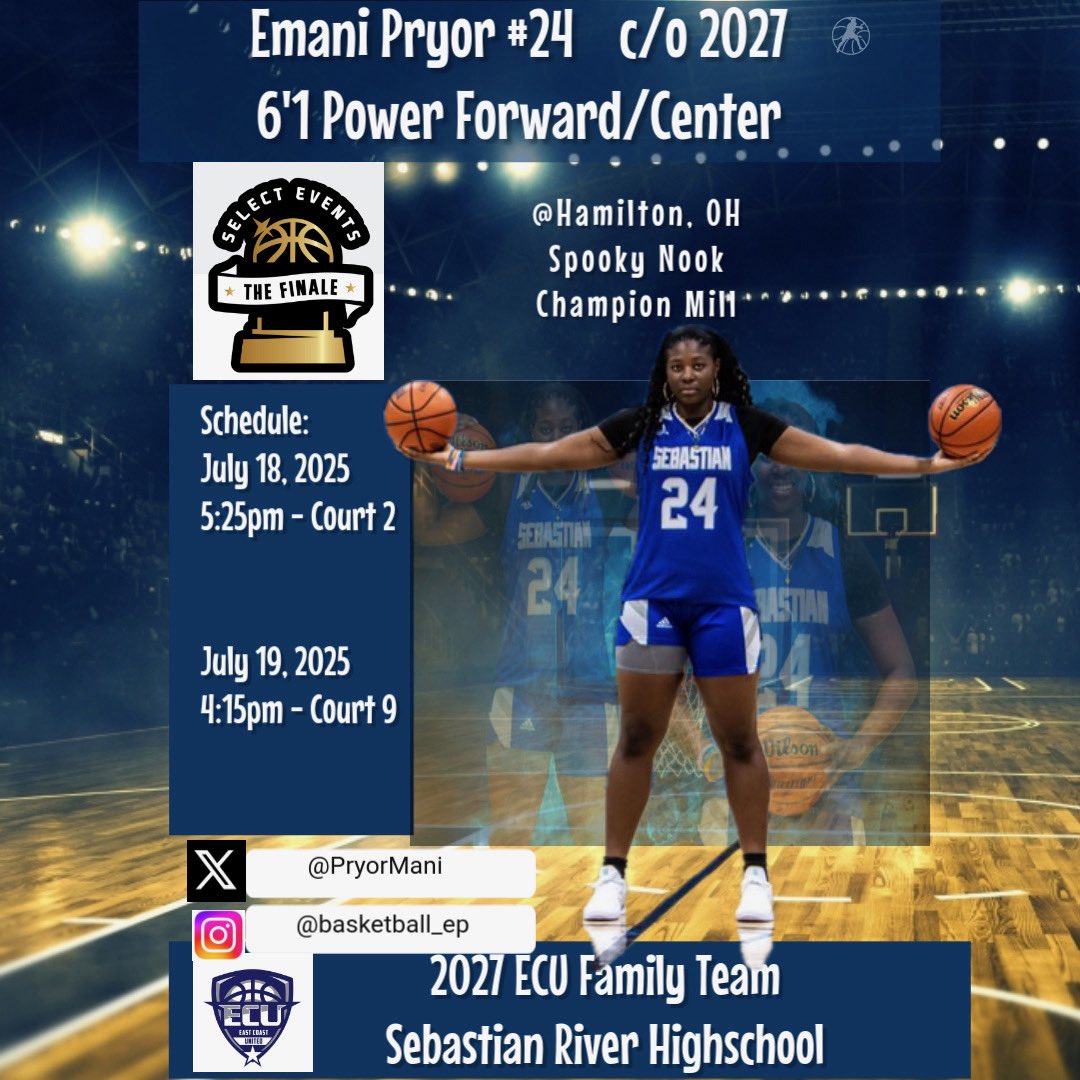 PryorMani's tweet photo. Come check me out!!! The Finale. E’Mani Pryor- 4.1 g.p.a/ class of 27/ 6’1/ C/F/ Plays for ECU girls basketball 2027 family #basketball #center #defense #ecubasketball #classof27 #NCAAWBB #CollegeRecruiting https://t.co/DyykjflX3i