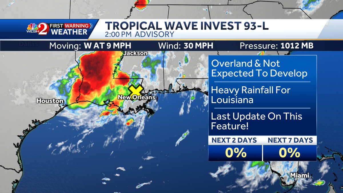 TMainolfiWESH's tweet image. #Invest93 isn't expect to develop as it's over land but as the system lifts north and then east, as a cold front arrives, this could become part of a low that develops near #florida next week and possibly brings more heavy rain. Something to watch folks! #weshwx