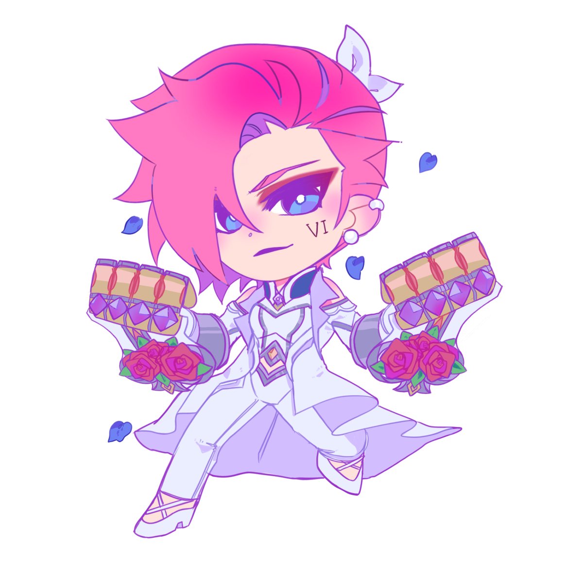 Gr_immi's tweet image. A quick color the small CR Vi. I realized part way into coloring I realized I doodled her gauntlets wrong and had to fix them.
#leagueoflegends #lol #vi #violet #caitvi #doodle #fraktyr #scribblr #crystalrosevi #chibi #itsawedding #theyremarried