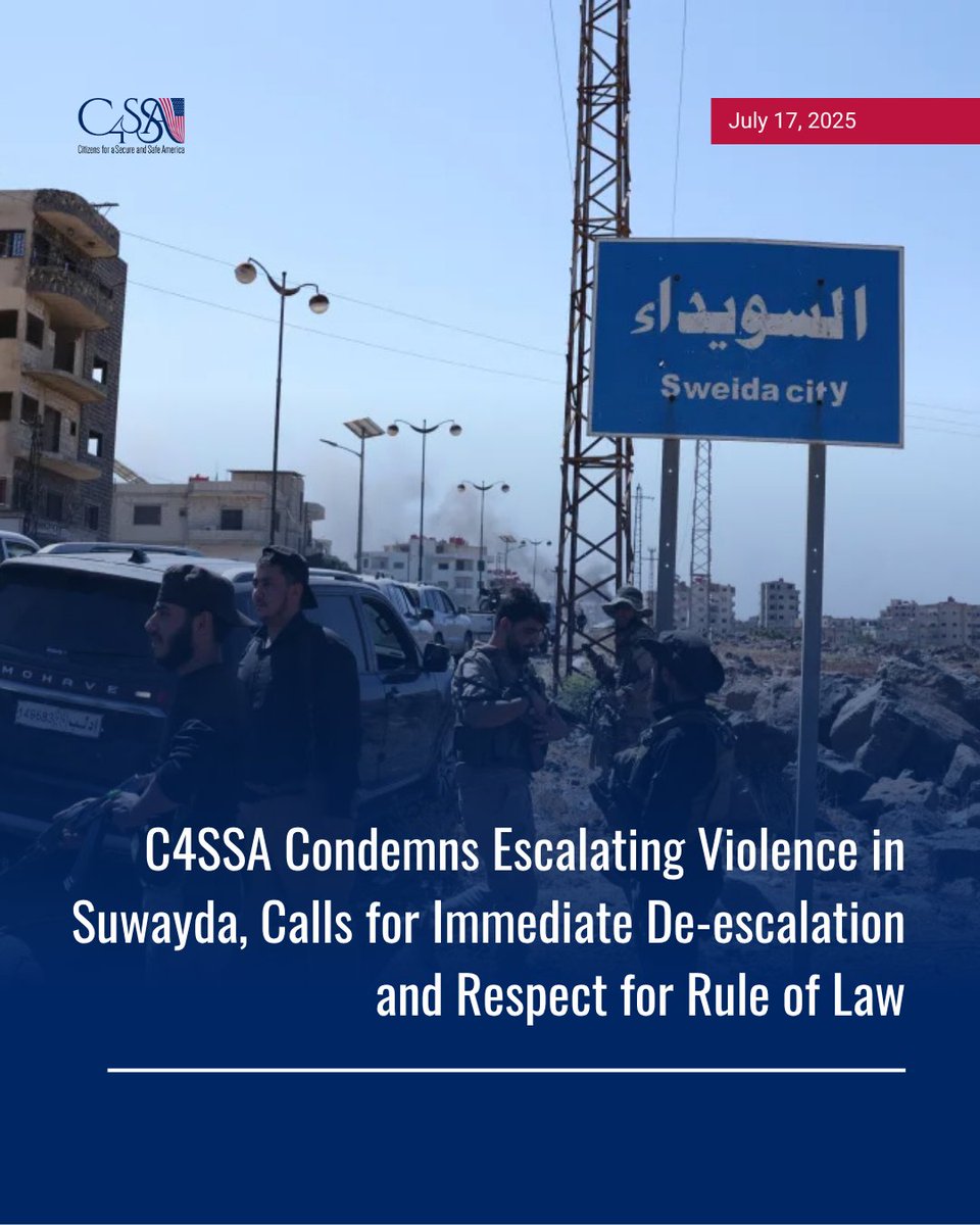 SecureSafeUSA's tweet image. PRESS RELEASE: C4SSA Condemns Escalating Violence in Suwayda, Calls for Immediate De-escalation and Respect for Rule of Law
conta.cc/3IBpu5I