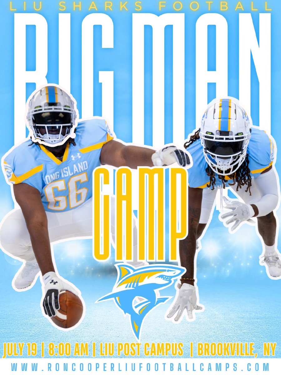 Coach_IPace's tweet image. Huge weekend ahead for the @LIUSharksFB Family‼️
✅ Getting better 1️⃣ Day at a time
✅ 2️⃣ Awesome camps on 🎴
✅ 🅱️ig Time Visitors on Campus
Exciting time to be a SHARK‼️🦈🦈