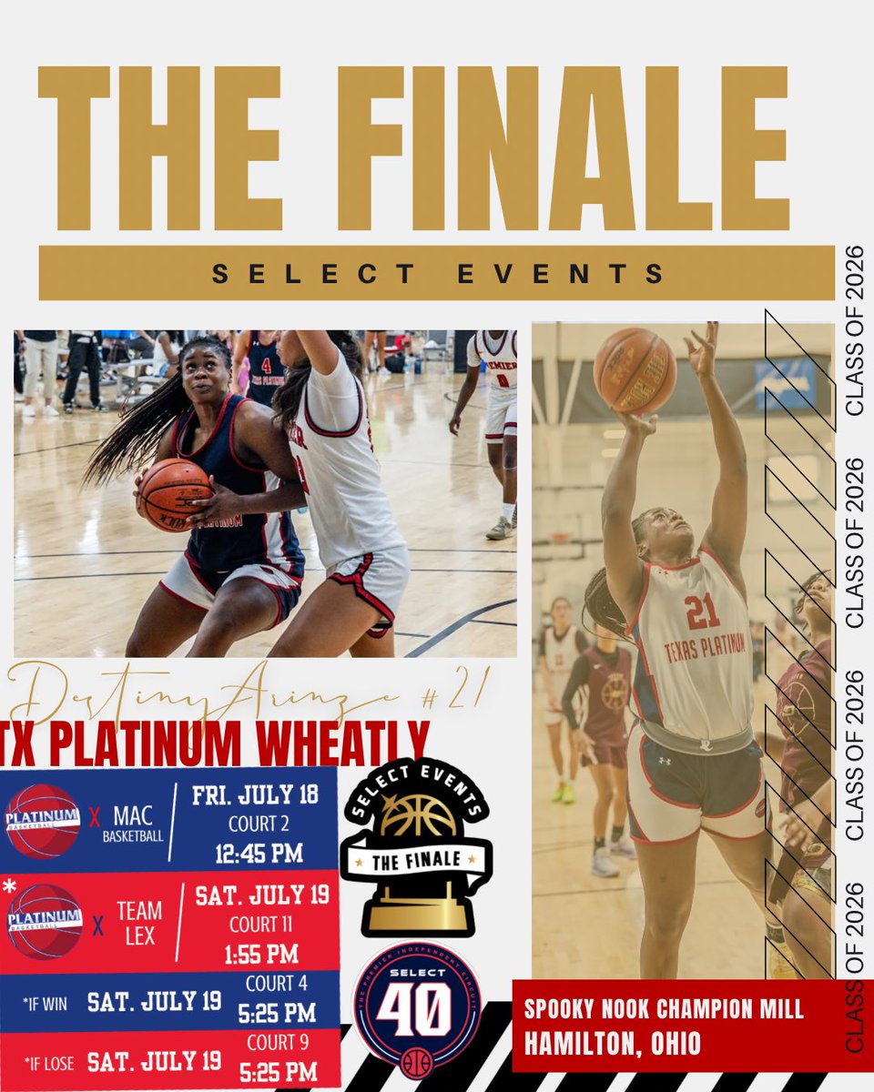 Destiny Arinze (@arinze_destiny3) on Twitter photo One final tournament in my Aau career starts tomorrow! So grateful to represent Platinum Basketball in the Select Finals with my team. Come check us out one last time!
<a href="/Platinumbball/">Platinum Basketball (Select 40 Member)</a> <a href="/SavageStormWBB/">Savage Storm WBB</a> <a href="/TWU_Basketball/">TWU Basketball</a> <a href="/BoOverton/">Bo Overton</a> <a href="/SNUwbb/">SNU Women's Basketball</a> <a href="/StMUwbb/">St. Mary's Women's Basketball</a> <a href="/ReddiesWBB/">Reddie Womenβs Basketball</a> One final tournament in my Aau career starts tomorrow! So grateful to represent Platinum Basketball in the Select Finals with my team. Come check us out one last time!
<a href="/Platinumbball/">Platinum Basketball (Select 40 Member)</a> <a href="/SavageStormWBB/">Savage Storm WBB</a> <a href="/TWU_Basketball/">TWU Basketball</a> <a href="/BoOverton/">Bo Overton</a> <a href="/SNUwbb/">SNU Women's Basketball</a> <a href="/StMUwbb/">St. Mary's Women's Basketball</a> <a href="/ReddiesWBB/">Reddie Womenβs Basketball</a>