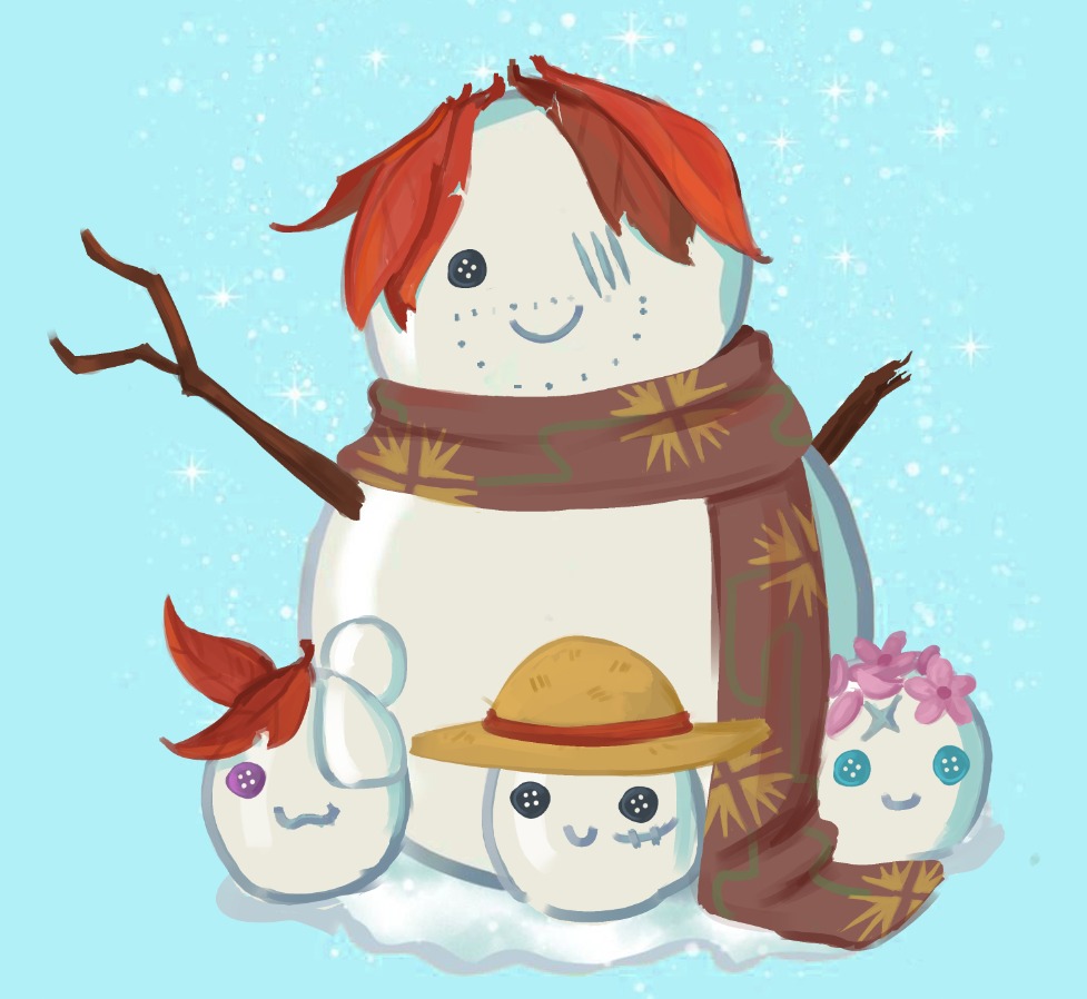 pelirro_hoe's tweet image. The artblock is killing me, here, have a Snowman of Shanks with his babies
#Shanks #uta #luffy #coby