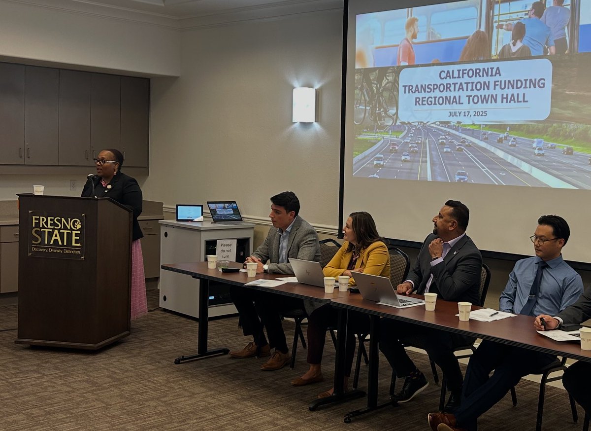 CaltransDist6's tweet image. Caltrans was honored to join Asm. Lori Wilson, Chair of the Assembly Transportation Committee at Fresno State tonight for a Town Hall to discuss the future of funding for roads, bridges and multimodal transportation projects in the San Joaquin Valley and throughout the state.