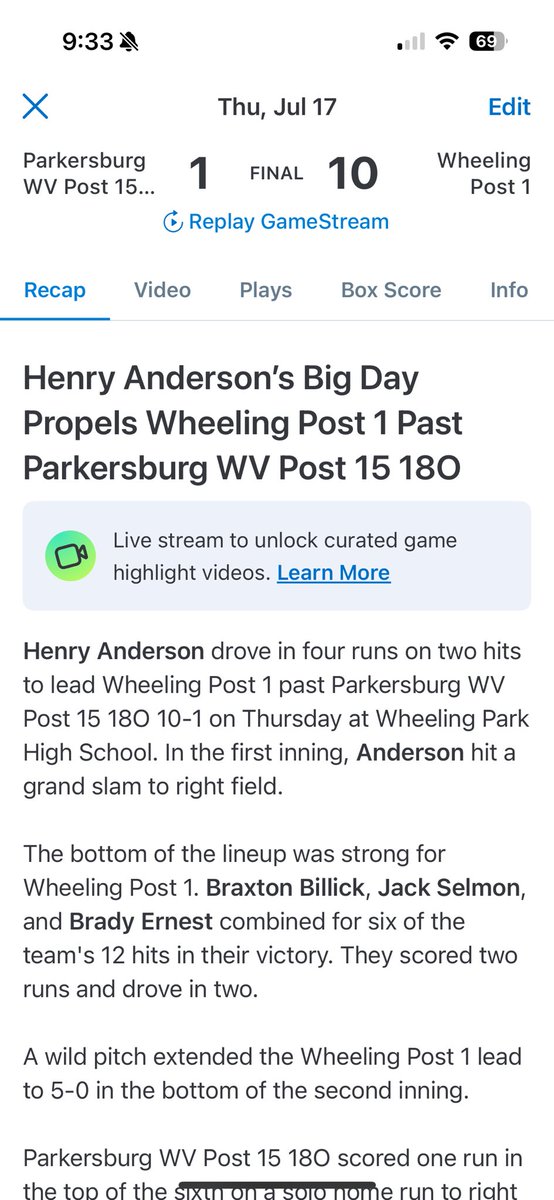 Wheeling Post 1 Baseball tweet media