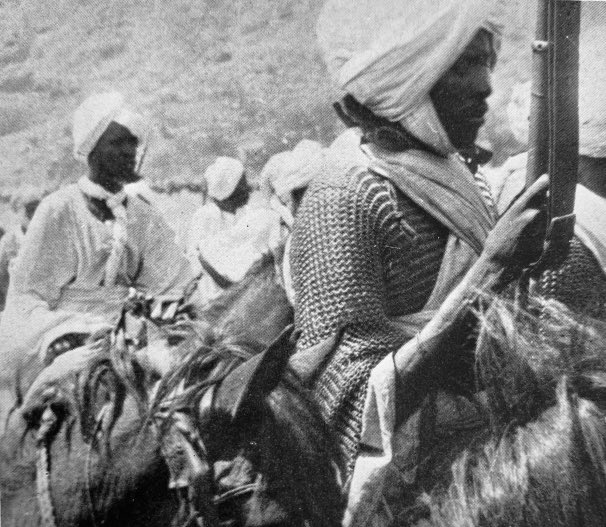 Arabs wearing chainmail in the Nuba mountains.

A. Radcliffe Dugmore, The Vast Sudan (London: Arrowsmith, 1924), frontispiece, facing 108, 114.