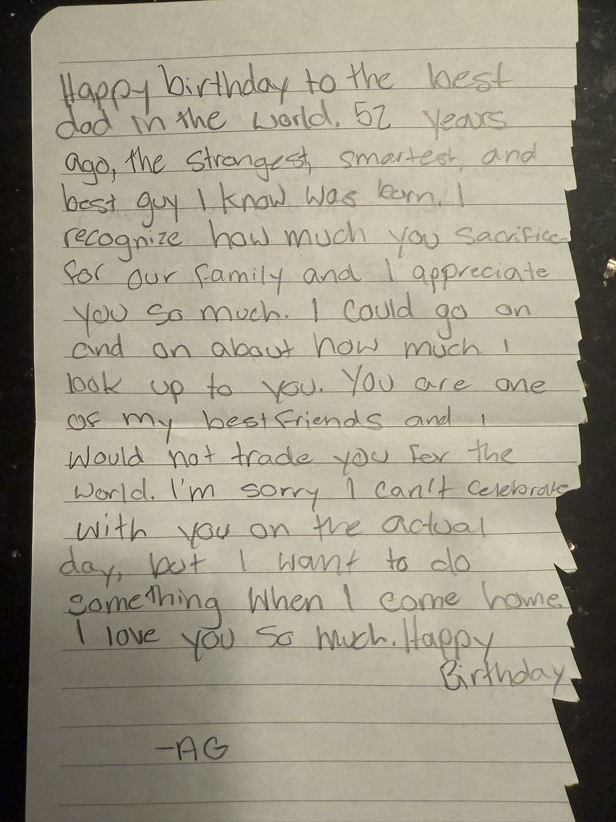 AGAlanWilson's tweet image. Just got this note from daughter who’s been at camp for the last three weeks. Best birthday gift ever!!