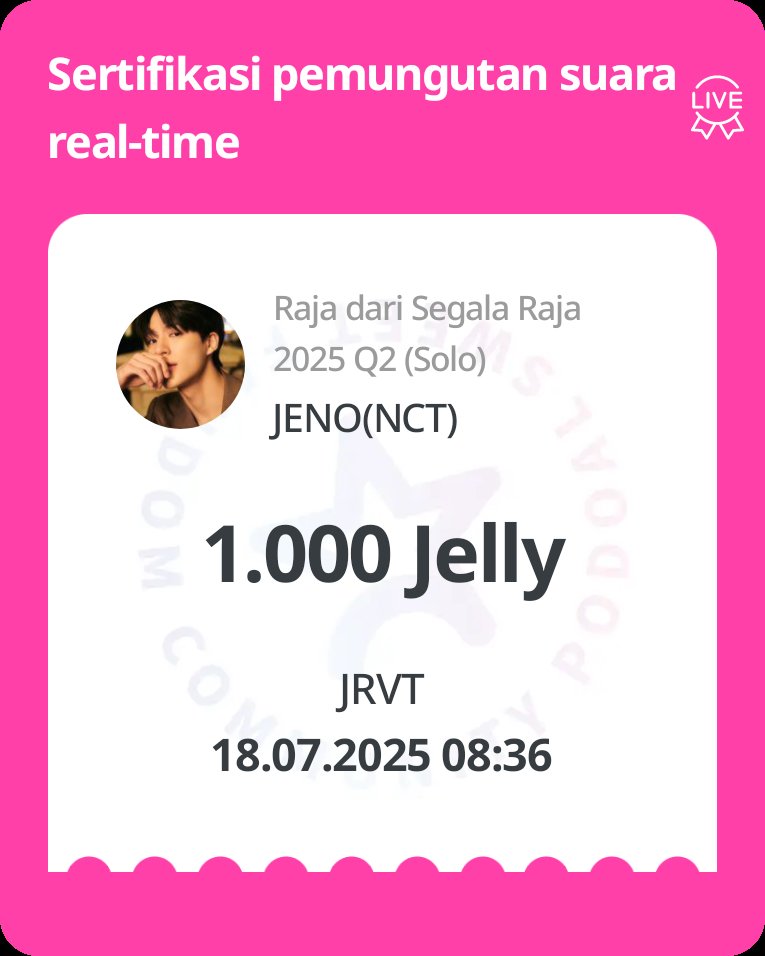 JelliesVoteTeam's tweet photo. 🗳️ [2025 Q2 KING OF KINGS- SOLO]

Calling Jellies to join voting for #JENO

🎯: Top 1
🎁: Donation and advance to the 2025 King Of Kings Grand Finals 
🔗: https://t.co/yprBH7Gz13

#VoteforJENO
#JRVT #JelliesforJENREN
#JelliesforRJN 
#SupportJenoRenjun https://t.co/tIEvm9m1we