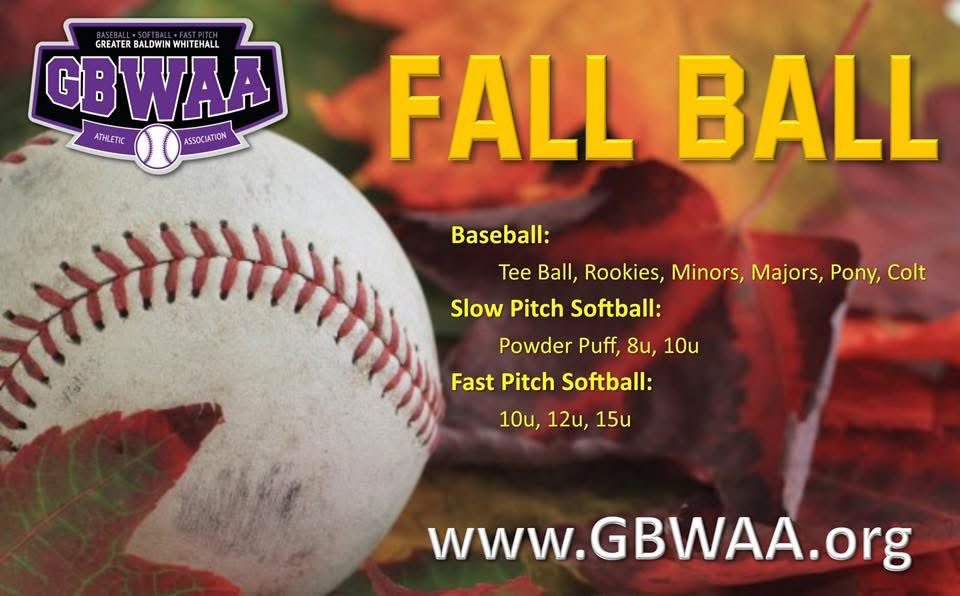 Sign up today for Fall Ball!! 
🥎 ⚾️ 
GBWAA.org

Practices begin September 2nd and games begin mid-September.