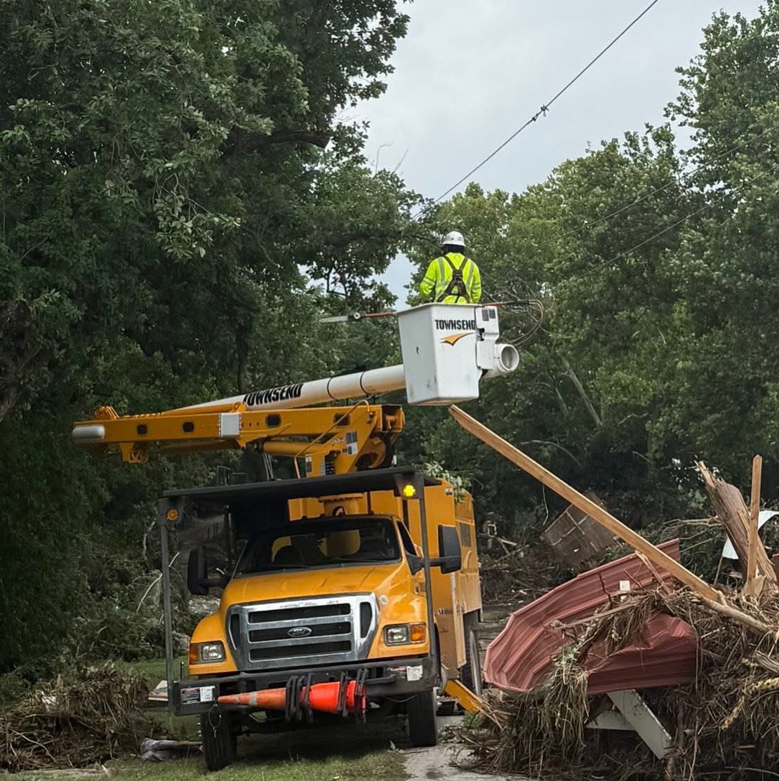 A huge thanks to Townsend, our trusted tree contractor, for their hard work during the flood event. 🌳 The lights are back on, but many potential hazards remain. ⚡️ They’re still on the job, working to prevent future outages &amp; keep power flowing reliably for our community.