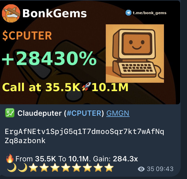 bonk_gems's tweet photo. 💹 Claudeputer (#CPUTER) 

ErgAfNEtv1SpjG5q1T7dmooSqr7kt7wAfNqZq8azbonk

🔥From 35.5K To 10.1M. Gain: 284.3x
🌙🌙⭐⭐⭐⭐⭐⭐⭐⭐

🚀 Signal hit in the group: https://t.co/aaamuPTgz6

#Solana #Gem #1000xgem https://t.co/TMhaLZf3HL