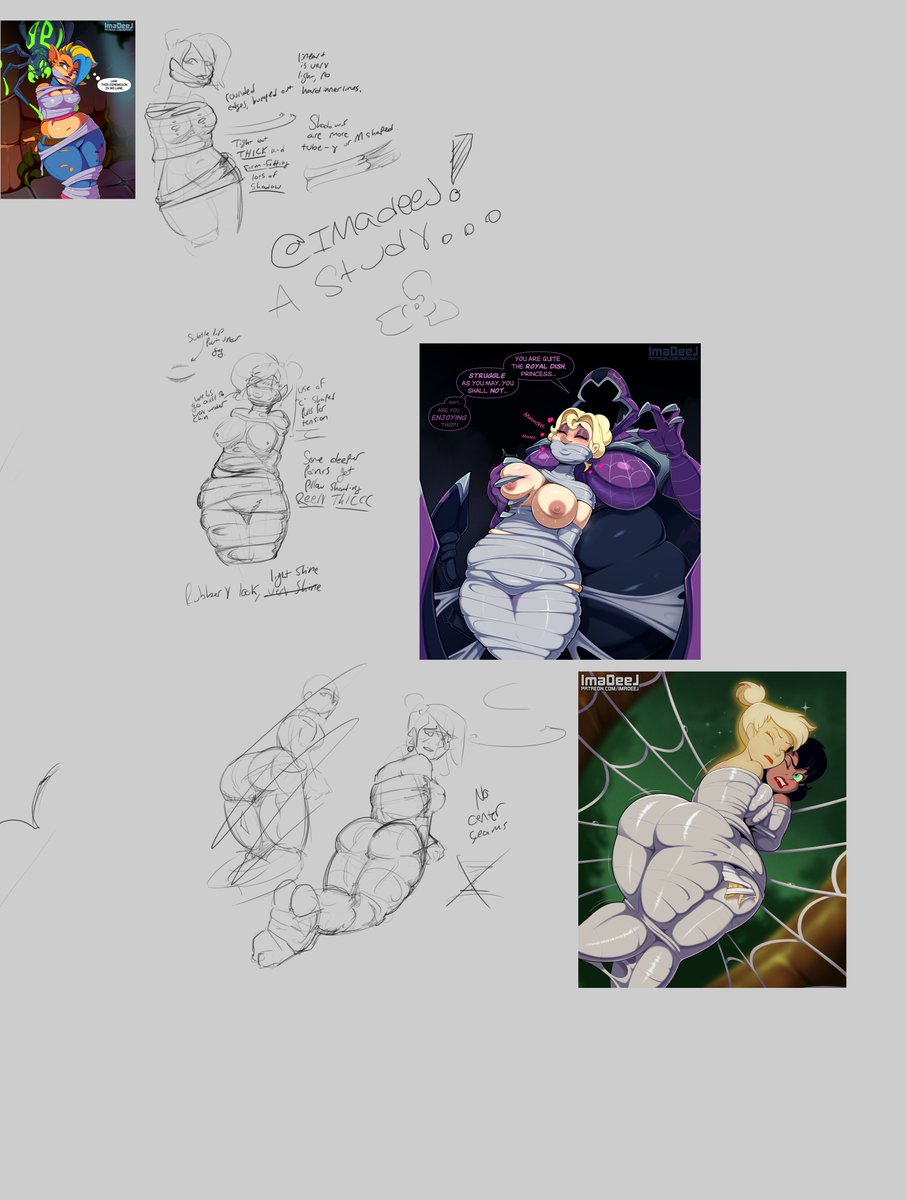 did a quick study of @/ImaDeeJ's awesome webbing style!!!  

I wanna play around with it some more so ngl, its like wrapping play-dough around them &gt;:3