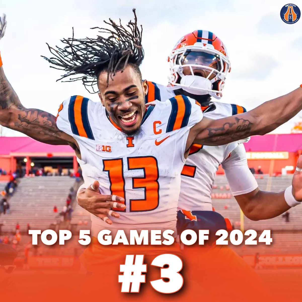 Champaign_Room's tweet image. TCR’s Top 5 Games of 2024: #3 at Rutgers
The Pat Bryant Game.
In one of the wildest college football games of the year, Illinois had their prayers answered on a 4th-and-13 walk-off touchdown catch by Pat Bryant.
📸- Fighting Illini Athletics
🎥- NBC/Peacock