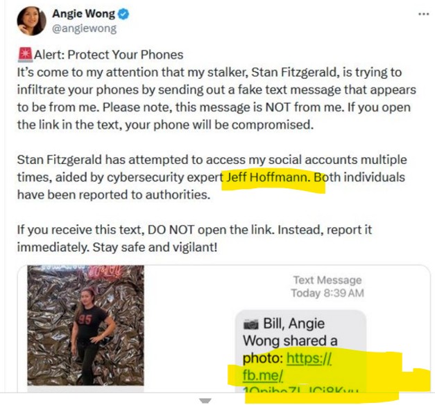 VFAFVP's tweet image. Butch Conz - Angie Wong - Lois Lane
Butch Conz tries to get Veteran fired with false accusations calls his employer (as per third party)
From left to right what you are looking at:
(1) Angie Wong tweets a Facebook link accusing a cyber security expert—who is a War…