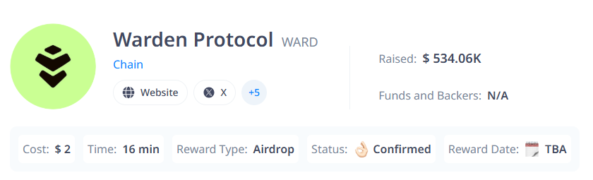 WARDEN PROTOCOL airdrop 🪂

10% of the $WARD token supply is set aside for the community:
7.5% for testers and active users
2.5% for Kaito yappers

The most easiest way to position yourself for <a href="/wardenprotocol/">Warden</a> rewards is by actively using the app and gaining PUMPS.

➠ Visit: