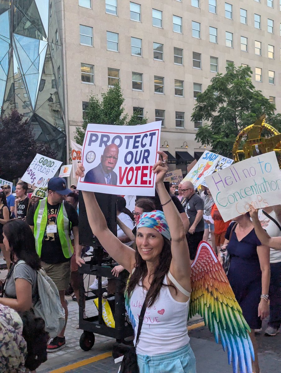SEIU's tweet image. #SolidaritySummer isn’t over yet! Across the country, people took action this evening for the 5-year anniversary of Rep. John Lewis’ passing. Working people are speaking out against the injustices of the Trump Administration. #GoodTroubleLivesOn