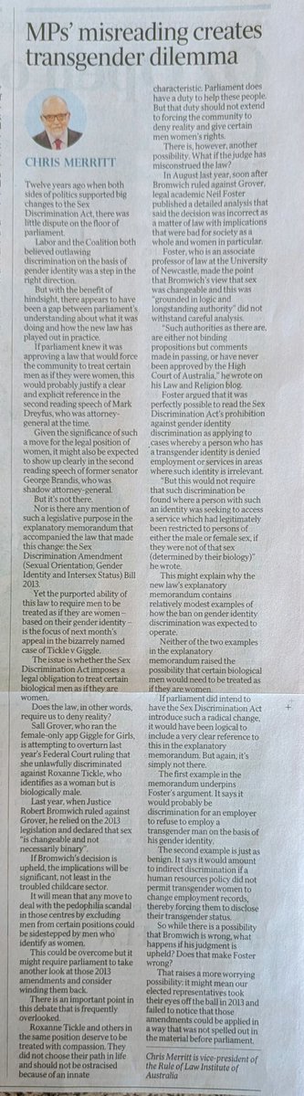 WomenSpeakTas's tweet image. 18th July in The Australian, " MP's misreading creates transgender dilemma"