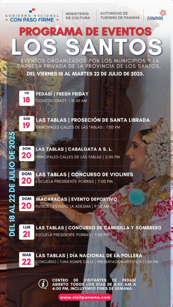 Programa de eventos en Los Santos del viernes 18 al 23 de julio. #santeños